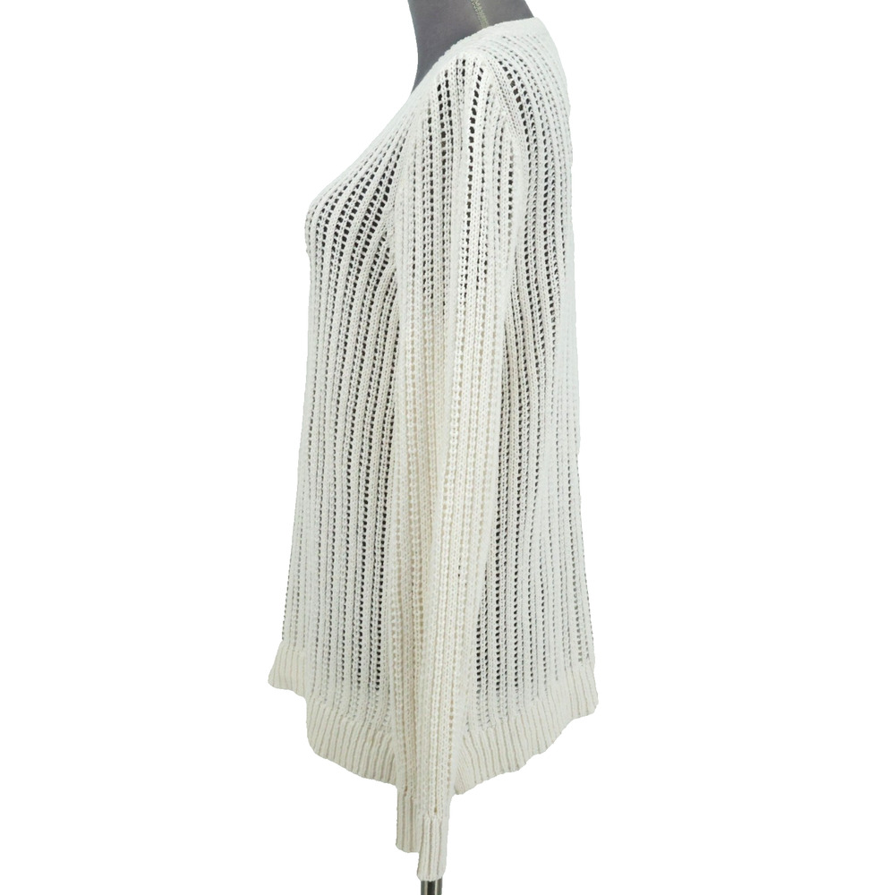 Talbots Sweater Womens Medium Ivory All Cotton Open Knit Tunic Pullover Coastal - Picture 5 of 11
